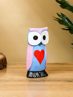 Набор сувенирный Совята с сердечком, h=15 см, h=13 см, h=11 см, дерево, сиренево-голубой