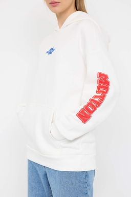 Teen Ekru Oversize/Genis Kal?p Slogan Bask?l? Kal?n Ici Polarl? Orme Sweatshirt TWOAW26SW00163 - Trendyolmilla фото 3