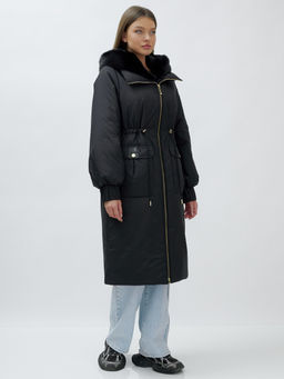 Пальто зимнее женское стильное с норкой люкс класса черного цвета 8628Ch - Mtforce фото 4