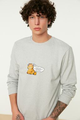 TRENDYOL MAN Gri Erkek Garfield Orijinal Lisansl? Regular/Normal Kesim Bisiklet Yaka Sweatshirt TMNAW21SW0569 - Trendyolmilla фото 9