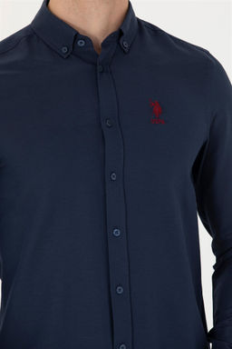 U. S. Polo Assn / Мужская темно-синяя базовая рубашка с длинным рукавом - U.s. polo assn фото 7