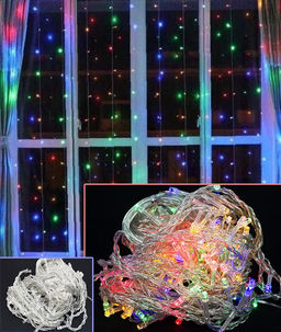 Занавес-пвх 8 режимов 2х2м, 240 LED, 12 нитей, прозрачный провод.