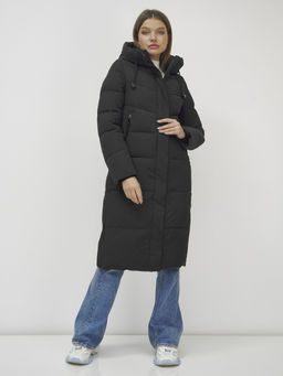 Пальто утепленное стеганное зимнее с капюшоном женское черного цвета 9636_1Ch - Mtforce фото 17
