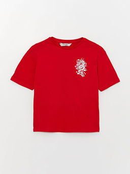 Bisiklet Yaka Bask?l? K?sa Kollu K?z ?ocuk Ti??rt