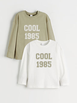 Bisiklet Yaka Bask?l? Erkek ?ocuk Ti??rt 2li