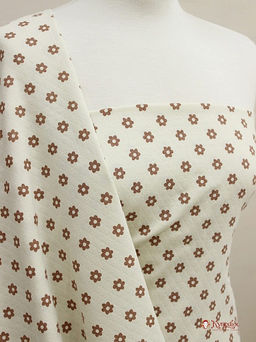 Муслин двухслойный с эф.фактурной стежки Коричневые ромашки на молочном-2, СОРТ2, ш.1.39м, хл-100% - Купава фото 5