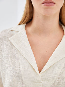 G?mlek Yaka Gofre Kad?n Bluz