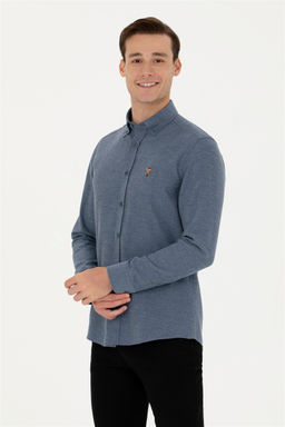 Мужская базовая рубашка цвета индиго с длинным рукавом Неожиданная скидка в корзине