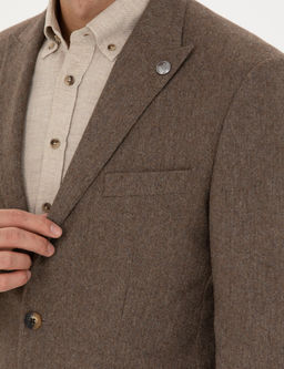 Kahverengi Y_n Kar___ml_ Slim Fit Ceket