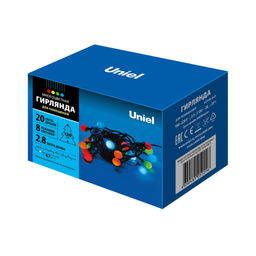 ULD-S0280-020/DGA MULTI IP20 COLORBALLS Гирлянда светодиодная с контроллером Разноцветные шарики, 20 светодиодов, длина - 2,8 м, цвет свечения - разноцветный, IP20, провод зеленый, упаковка- картон.
