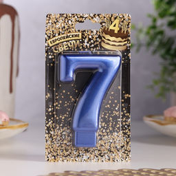 Цена за 3 шт. Свеча для торта «Европейская ГИГАНТ», цифра 7, 7 см, синий металлик