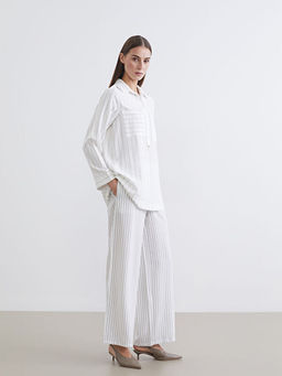 Beli Lastikli ?izgili Kad?n Pantolon