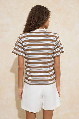 Mavi Cizgili Regular/Normal Kal?p K?sa Kollu Tok %100 Pamuk Vatkal? Orme T-Shirt TWOSS26TS00031