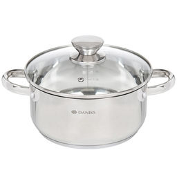 Кастрюля нерж ОПТИМА 3,1л со стекл р нерж/ручки индуция Daniks QS-S-20/GS-01201-20CA (332355)