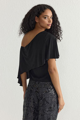 Trendyolmilla Siyah Asimetrik Pelerin Yaka Orme Bluz TPRSS25BZ00025 фото 5