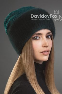 Шапка Камелия норка трикотаж изумруд