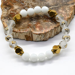 Мужской браслет с бусиной Дзи дракон шарик 10мм, 19см Радуга камня