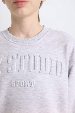 Серый свитшот обычного кроя с круглым вырезом и принтом для девочек - Defacto фото 5