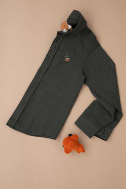 Темно-зеленая рубашка с длинным рукавом для мальчика