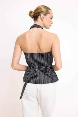 Siyah Beyaz Cizgili Boyundan Baglamal? Dokuma Yelek TWOSS26YE00020 - Trendyolmilla фото 5