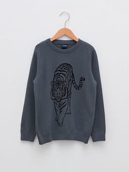 Bisiklet Yaka Desenli Uzun Kollu Erkek ?ocuk ?nce Triko Kazak