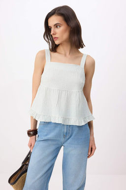 Cok Renkli Kareli S?rt? Baglama Detayl? Rahat Dokuma Bluz TWOSS26BZ00553