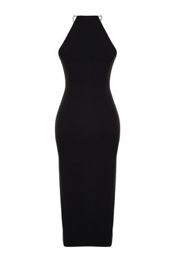 TRENDYOLMILLA Siyah Vucuda Oturan Aksesuarl? Dokuma S?k Abiye Elbise TPRSS24EL00094