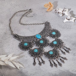 Колье «Гестия» четыре яруса, голубое в чернёном серебре, 35 см