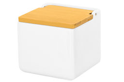 Банка для сыпучих продуктов 700 мл 12*12*11,5 см Белая + откидная бамбук.крышка, керамика - Elan gallery фото 4