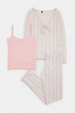 Beyaz-Pembe 3l_ %100 Pamuklu Fitilli/Pointel _i_ekli _rme Pijama Tak_m_ THMAW27PT00019 - Trendyolmilla фото 5