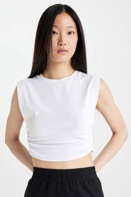 Slim Fit Dar Kesim Bisiklet Yaka Basic Duz Kolsuz Tisort - Defacto фото 4