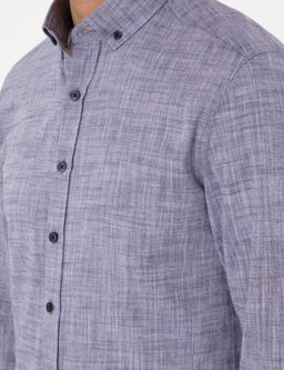 Lacivert Keten G_r_n_ml_ Slim Fit Uzun Kollu G_mlek