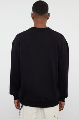 TRENDYOL MAN Siyah Oversize/Genis Kesim Kabartma Bask?l? Sweatshirt TMNAW25SW00046 - Trendyolmilla фото 5
