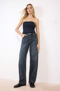 Koyu Mavi Premium Dusuk Bel Barrel Jeans TWOSS25JE00173