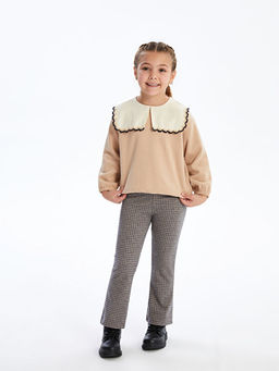 Bisiklet Yaka Uzun Kollu Bask?l? K?z ?ocuk Sweatshirt ve Tayt 2li Tak?m