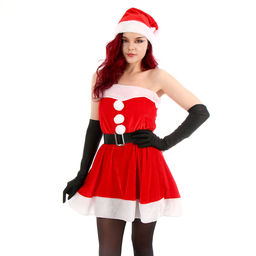 Карнавальный костюм «Мисс Санта», р-р 44-46, платье, колпак, пояс, перчатки