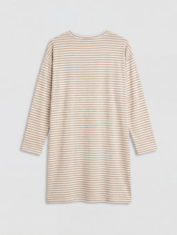 Bisiklet Yaka ?izgili Kad?n Gecelik