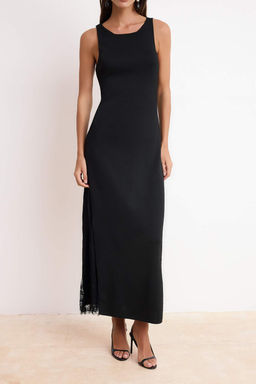 Siyah Duz Maxi Bisiklet Yaka Maxi Vucudu Saran Dantel Detayl? Triko Elbise TWOSS26EL00178 - Trendyolmilla фото 3