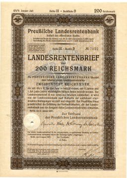 Облигация 4,5% 200 рейхсмарок 1937 года Германия