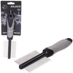 Цена за 2 шт. Расческа - гребень двухсторонняя для животных "ПРЕМИУМ - МОЙ БРО", прорезиненная ручка, цвет серый/черный, 5.2*21.5см
