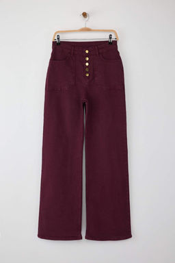 Ozel Koleksiyon Bordo Dugme Detayl? Yuksek Bel Wide Leg Comfort/Esnek Jeans TWOAW26JE00017