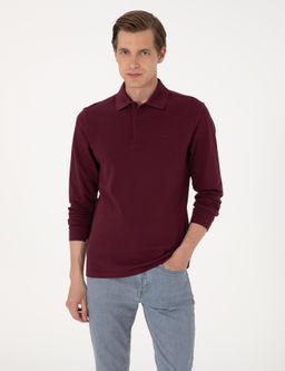 Bordo Slim Fit K_vr_lmaz Polo Yaka Basic Pike Sweatshirt