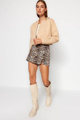 TRENDYOLMILLA Ekru Basic Fermuarl? Kapusonlu Crop Kal?n Ici Polarl? Orme Sweatshirt TWOAW20SW0660  фото 2