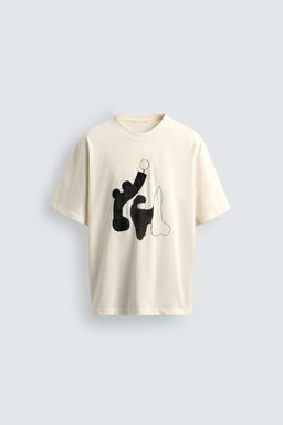 CAMISETA GR?FICO CONTRASTE / Crudo / Beige