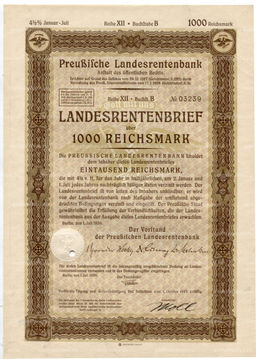 Облигация 4,5% 1000 рейхсмарок 1939 года Германия