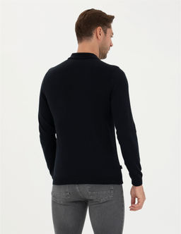 Lacivert Slim Fit Polo Yaka Basic Triko Kazak