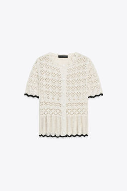 POINTELLE KNIT SHORT SLEEVE CARDIGAN - Zara фото 4