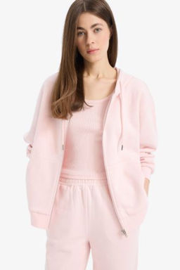 Relax Fit Kapusonlu Cepli Basic Duz Fermuarl? Sweatshirt