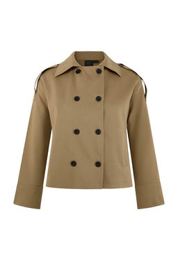 Bej Regular Buyuk Beden Dik Yaka Kemerli Kruvaze Kapama K?sa Trenckot TWOSS26BM00004 - Trendyolmilla фото 5