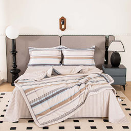 Комплект постельного белья Сатин с Одеялом 100% хлопок на резинке OBR175 Евро/50-70 2 шт